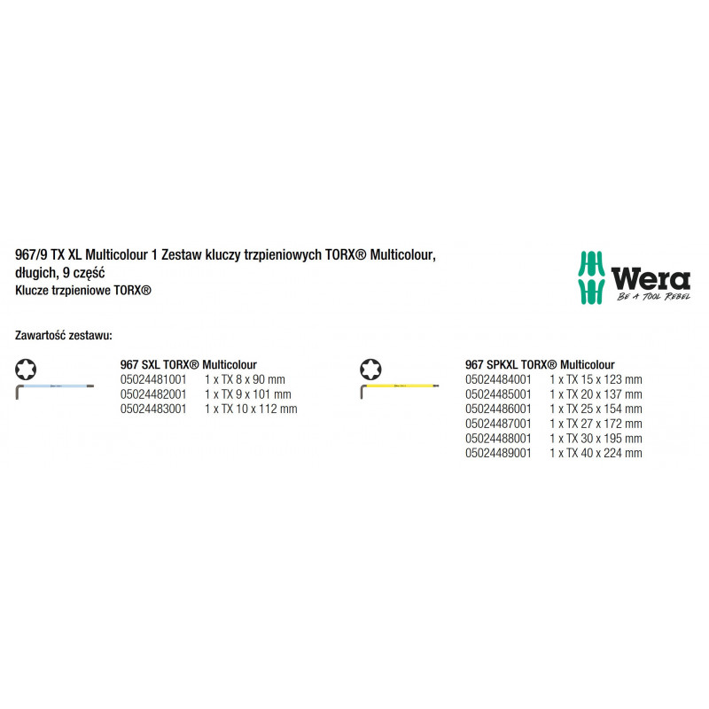 ZESTAW KLUCZY TRZPIENIOWYCH TORX DŁUGICH MULTICOLOUR 967/9 TX XL T8-T40 (9 szt.), WERA - 3