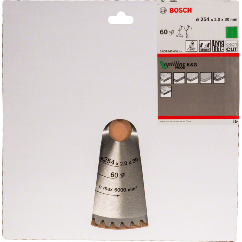 TARCZA PILARSKA OPTILINE WOOD 60 ZĘBÓW 254x2.0x30mm, BOSCH - 2