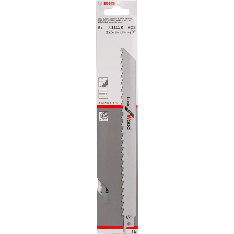 BRZESZCZOT DO PIŁ SZABLASTYCH S1111K BASIC FOR WOOD 225mm (5 szt.), BOSCH - 2